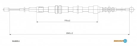 55.0223.1 ADRIAUTO ADRIAUTO VW Трос ручного тормоза задн. длин. база 2037/772 мм CADDY III 08-