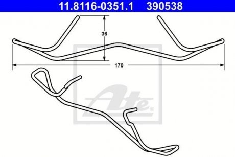 11.8116-0351.1 ATE Монтажний к-кт гальмівних колодок Audi A1 A3A5 Q3 Q5 Peugeot 206, 307 Seat Altea, Ibiza Skoda Octavia Vw Caddy, Cc