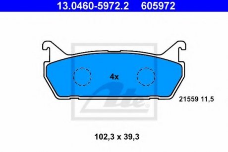 13.0460-5972.2 ATE Гальмівні колодки дискові задні Mazda 323 , 6, Mx-5 I Suzuki Baleno 1.3-2.3 06.89-12.06