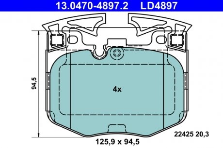 13.0470-4897.2 ATE Тормозные колодки передние (Ceramic) BMW 5 (G30, F90), 5 (G31), 6 GRAN TURISMO (G32), 7 (G11, G12), 8 (G15, F92), X3 (G01, F97), X4 (G02, F98), X5 (G05, F95) 1.6-3.0D 07.15-