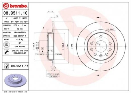 08.9511.10 BREMBO Тормозной диск