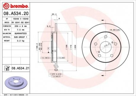 08.A534.21 BREMBO Диск гальмівний