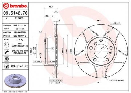 09.5142.76 BREMBO Тормозной диск