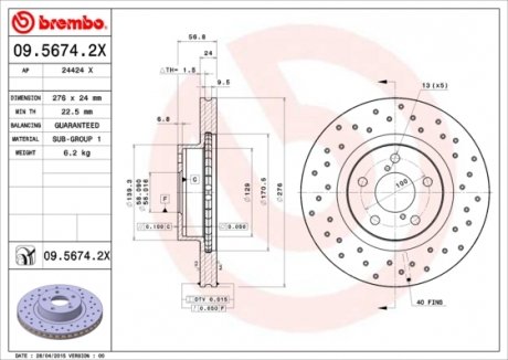 09.5674.2X BREMBO Тормозной диск