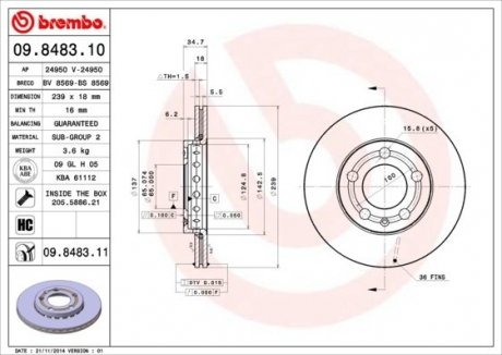 09.8483.11 BREMBO Тормозной диск