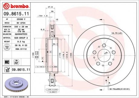 09.8615.11 BREMBO Гальмівний диск