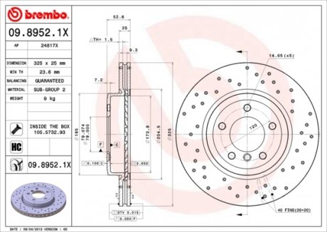 09.8952.1X BREMBO Гальмівний диск