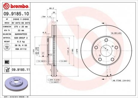 09.9185.10 BREMBO Диск тормозной