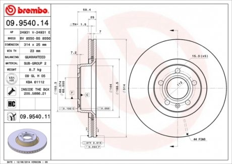 09.9540.11 BREMBO Гальмівний диск