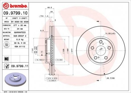 09.9799.10 BREMBO Гальмівний диск вентилируемый