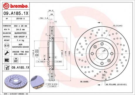 09.A185.1X BREMBO Тормозной диск