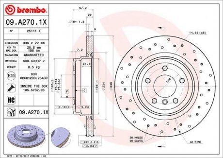 09.A270.1X BREMBO Гальмівний диск