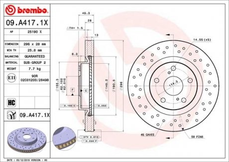 09.A417.1X BREMBO Диск тормозной
