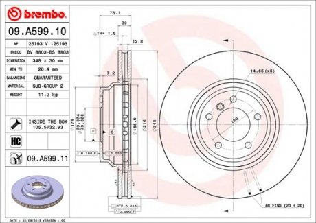 09.A599.11 BREMBO Тормозной диск