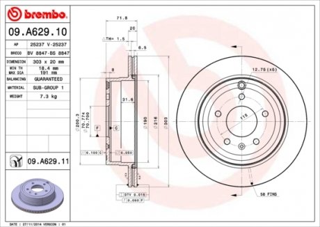 09.A629.11 BREMBO Тормозной диск