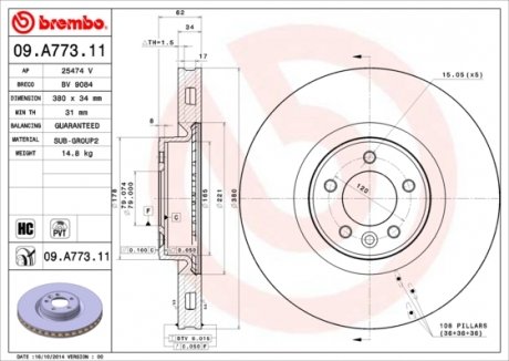 09.A773.11 BREMBO Диск тормозной