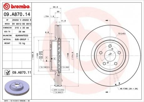 09.A870.14 BREMBO Диск тормозной