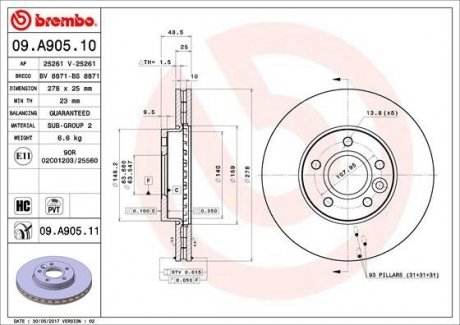 09.A905.10 BREMBO Диск тормозной