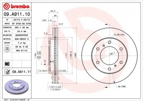 09.A911.10 BREMBO Диск тормозной