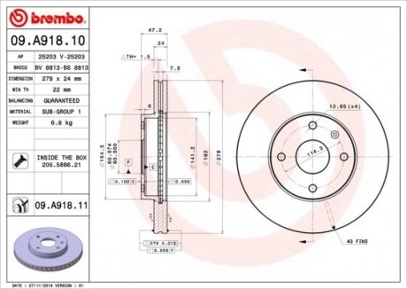 09.A918.10 BREMBO Диск тормозной