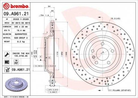 09.A961.21 BREMBO Гальмівний диск