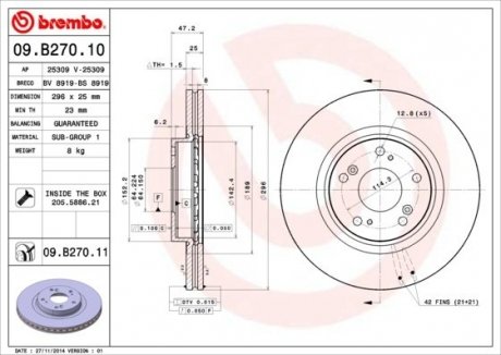 09.B270.10 BREMBO Диск тормозной