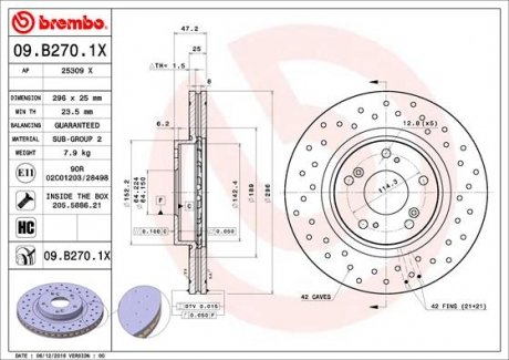 09.B270.1X BREMBO Тормозной диск