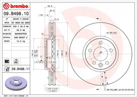 09.B498.10 BREMBO Диск тормозной