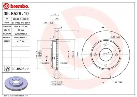 09.B526.10 BREMBO Диск тормозной