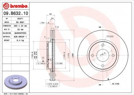 09.B632.10 BREMBO Диск тормозной