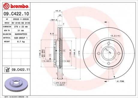 09.C422.11 BREMBO Тормозной диск