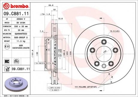 09.C881.11 BREMBO Диск тормозной