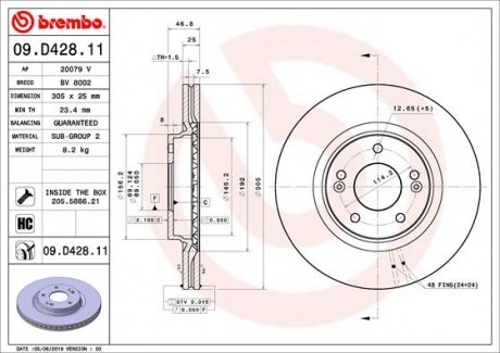 09.D428.11 BREMBO Тормозной диск