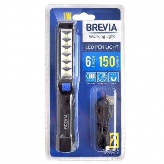 11210 BREVIA Фонарик инспекционный LED Pen Light 6SMD+1W LED, 150lm, 900mAh, microUSB, блистер Brevia