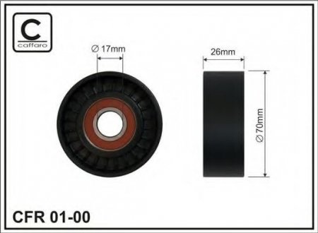 01-00 CAFFARO 70X17X26 Ролик паска приводного Audi/VW 1.0/1.4/1.6 91-