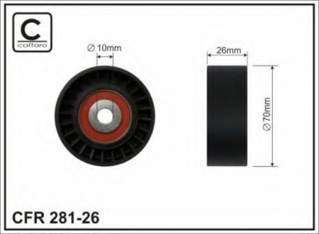 281-26 CAFFARO 70x10x26 Ролик паска приводного Ford Mondeo IV, S-MAX, GALAXY 2.2 TDCi 03.08-