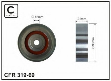 319-69 CAFFARO 90x12x21 metal Ролик натяжника ГРМ Toyota Avensis, Avensis Verso, Carina E, Corolla 2.0D 04.92-11.08