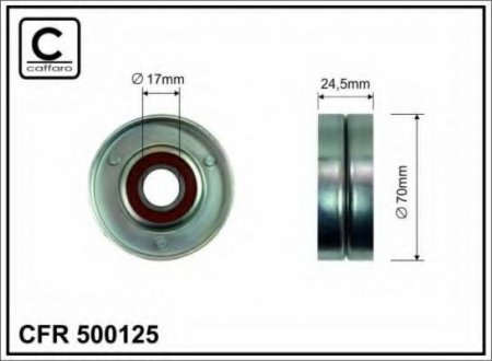 500125 CAFFARO 70x17x26 (metal) Ролик натяжної планки Opel Astra 1,0/1,2/1,4 (Z 14 XEP) 04-