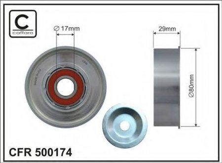 500174 CAFFARO Ролик паска приводного Mitsubishi L200 4D56 07- (80x17x29 metal)