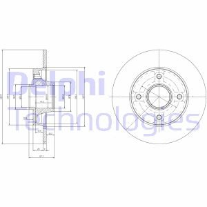 BG9022RSC Delphi DELPHI CITROEN Диск тормозной задн с ступицой лакир.! (c подш, с кольцом ABS) Citroen C3,C4 Peugeot 207,307 (249*9*30)