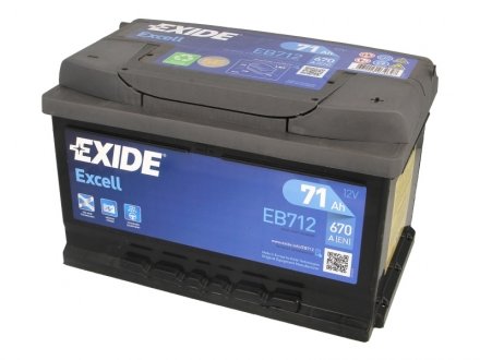 EB712 EXIDE Батарея акумуляторная Exide Excell 12В 71Ач 670А(EN) R+ EB712 