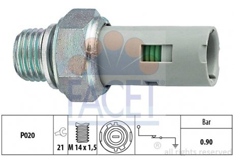 7.0153 FACET Датчик давления масла (0,9bar/1 конт./черный) KANGOO 1.1-2.5D 97- (7.0153) FACET