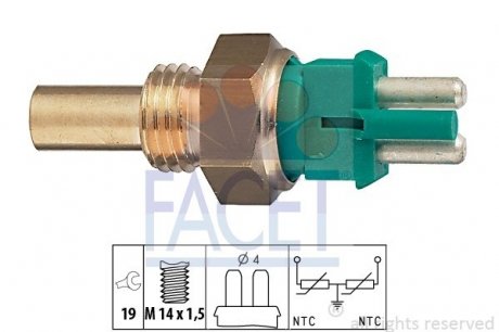 7.3140 FACET Датчик температуры OM602 (2-фишки) зеленый/LT II 2.8TDI