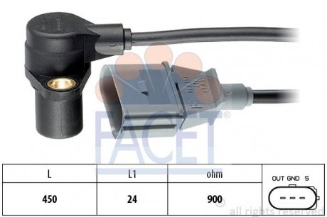 9.0205 FACET Датчик оборотов коленвала t / Audi A4/A6 / Skoda Octavia 1.8-3.0 96-10 (9.0205) FACET