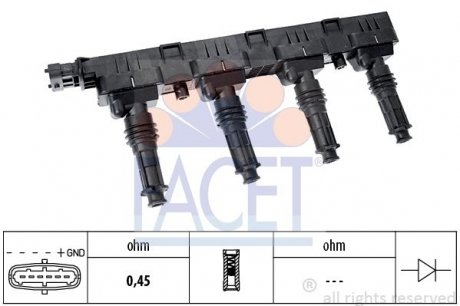 9.6300 FACET Катушка зажигания ASTRA/CORSA 1.2/1.4 00- (9.6300) FACET