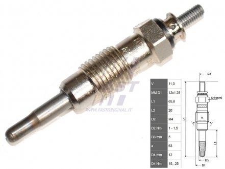 FT82722 FAST Свеча накаливания Fiat/Ford/Opel/Peugeot/Renault Master 2,