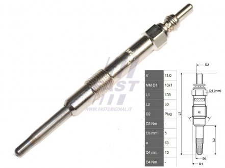 FT82733 FAST Свеча накаливания ALFA ROMEO 147 04-10, ALFA ROMEO 159 05-11, OPEL ZAFIRA B 05-12