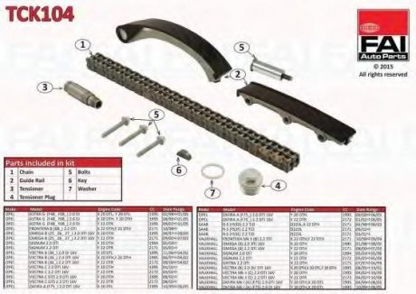 TCK104 Fischer Automotive One (FA1) (Нижній)К-кт ланцюга ГРМ Opel Vectra B 2.0 DTI 00-/Astra G 2.2 DTI 02-