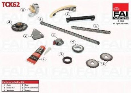 TCK62 Fischer Automotive One (FA1) Рем/к-кт ГРМ полный (J20A/J18A) Suzuki Baleno 1.8, Grand Vitara 2.0 1996.03-(2 цепи, 2 натяжника, 3 направляющих, 4 шестерни, сальник, герметик)