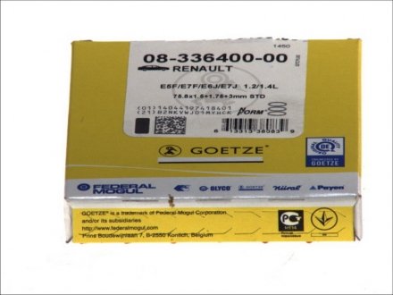 08-336400-00 GOETZE Комплект кілець поршневих з 3 шт.